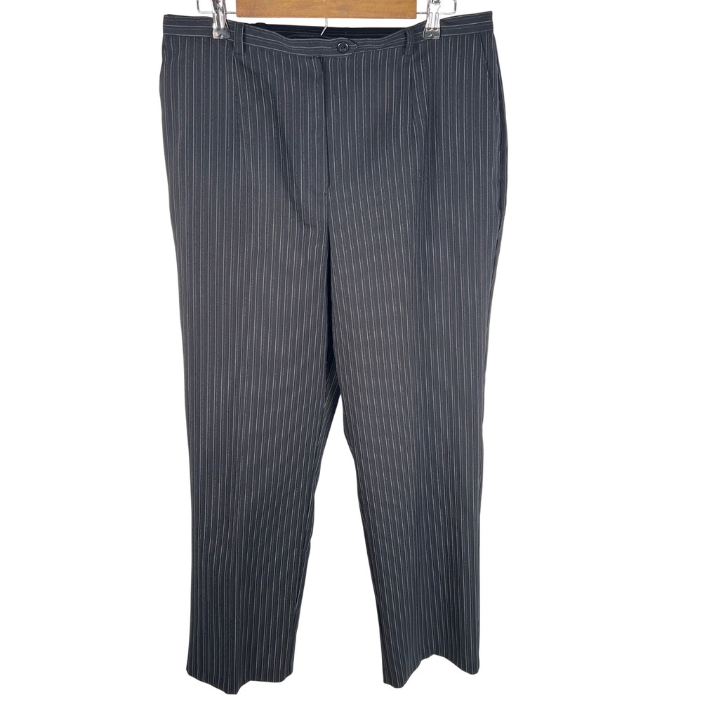 Sag Harbor Womens 16 Black Pinstripe Elastic Waist Straight Leg Pants Vintage